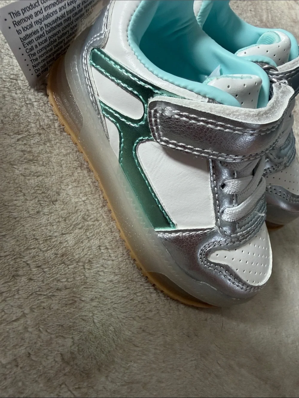 Carter's Silver & White Light-Up Sneakers with Mint Lining